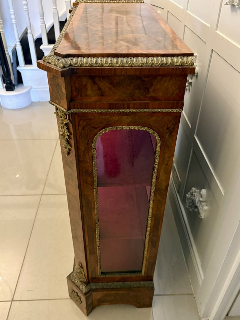 Antique Exceptional Pair of Victorian Burr Walnut Pier Cabinets with Ormolu Mounts - Image 9